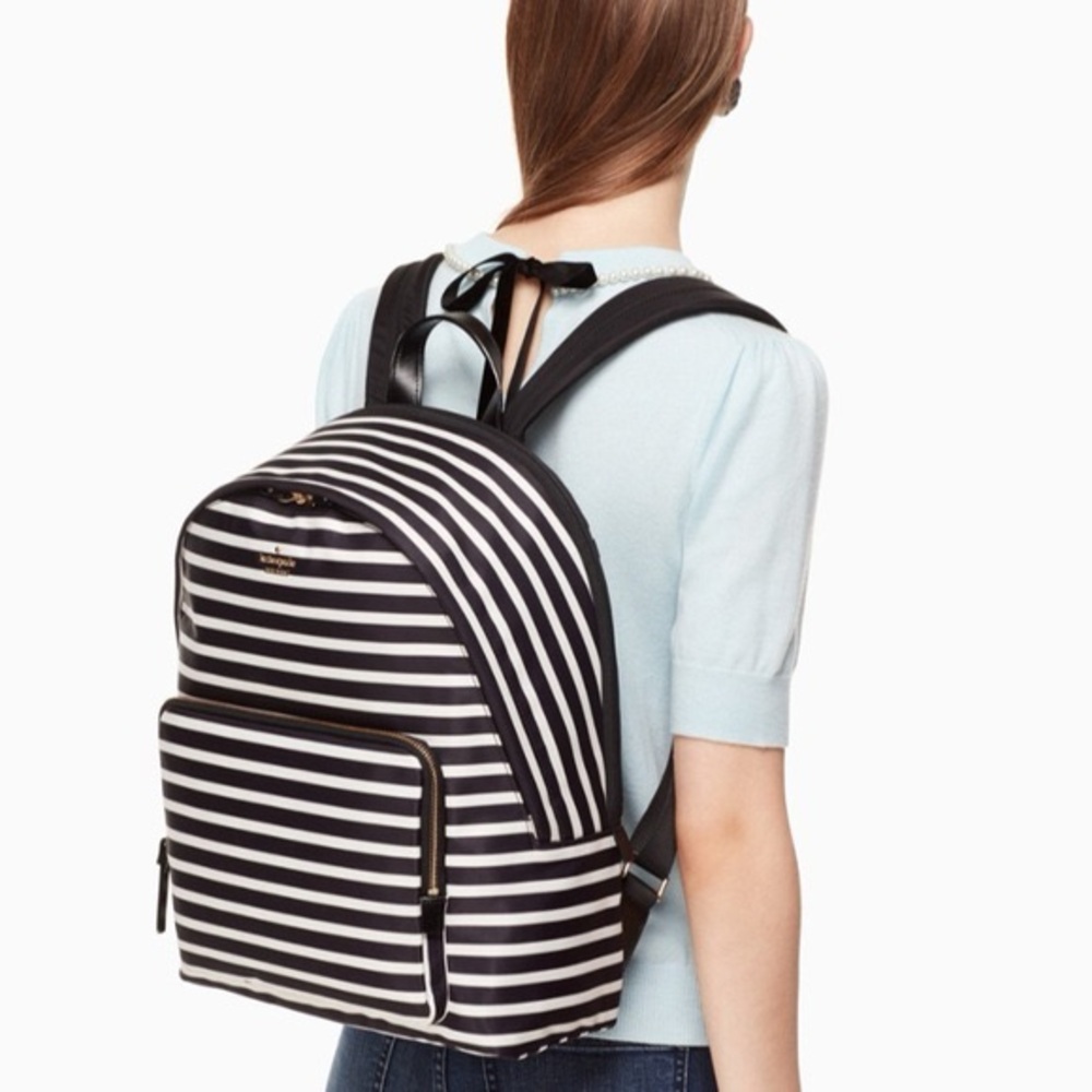 Kate Spade Striped Black and White 15” Nylon Tech Backpack